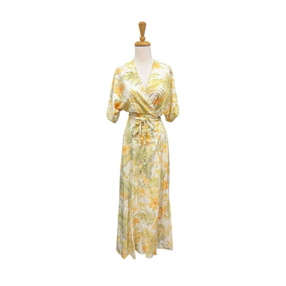 Le Salty Label Jerry Floral Wrap Maxi Dress Size S Small Yellow Floral